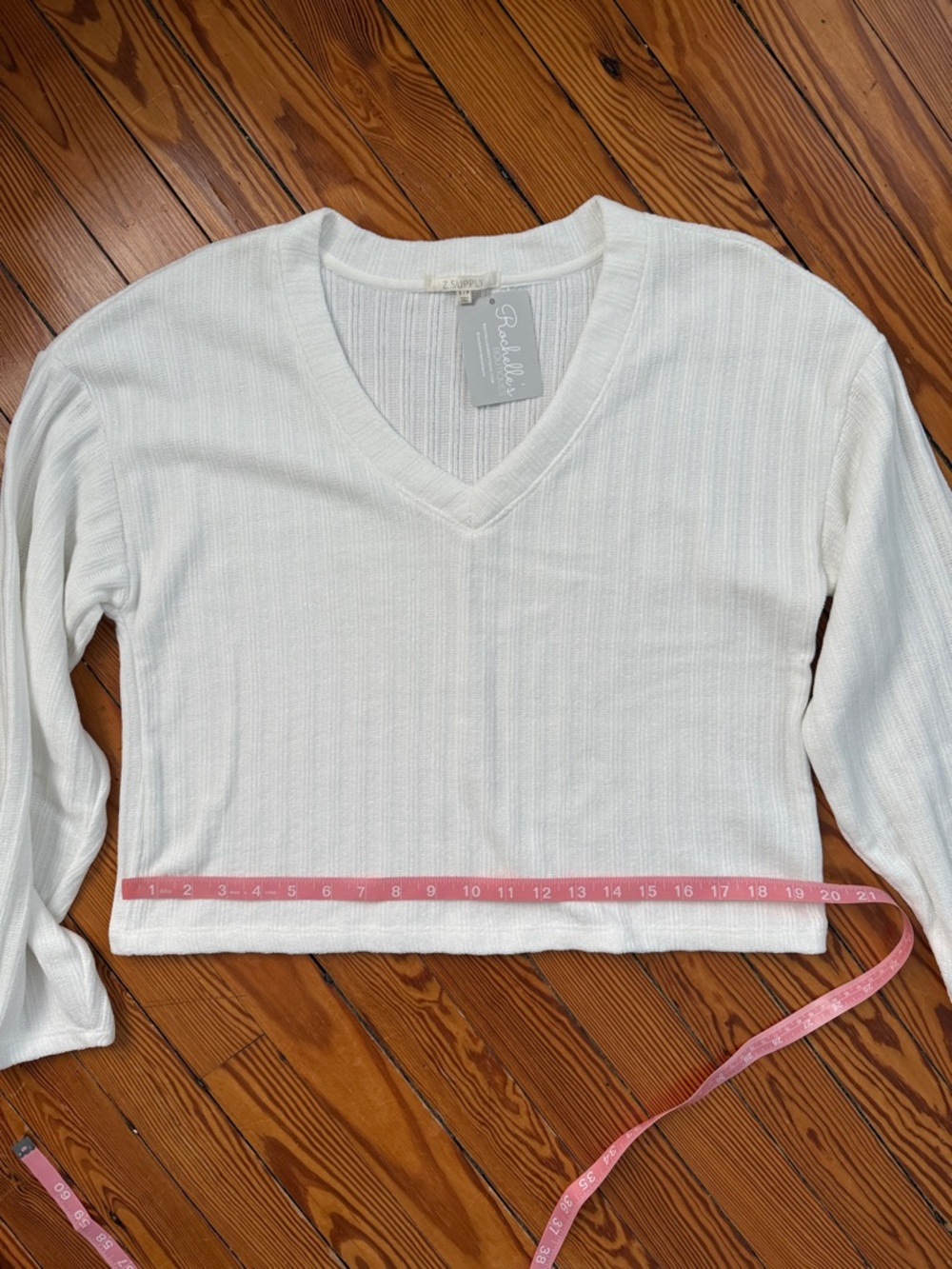 Z Supply White V-Neck Ribbed Sweater